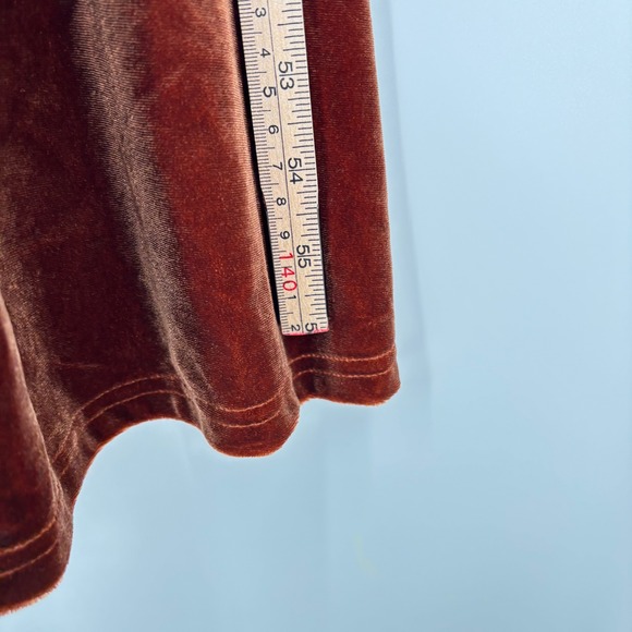 Revelry Billie Velvet Maxi Dress Sz 6 Rust Button High Slit Spaghetti Strap - Picture 13 of 14